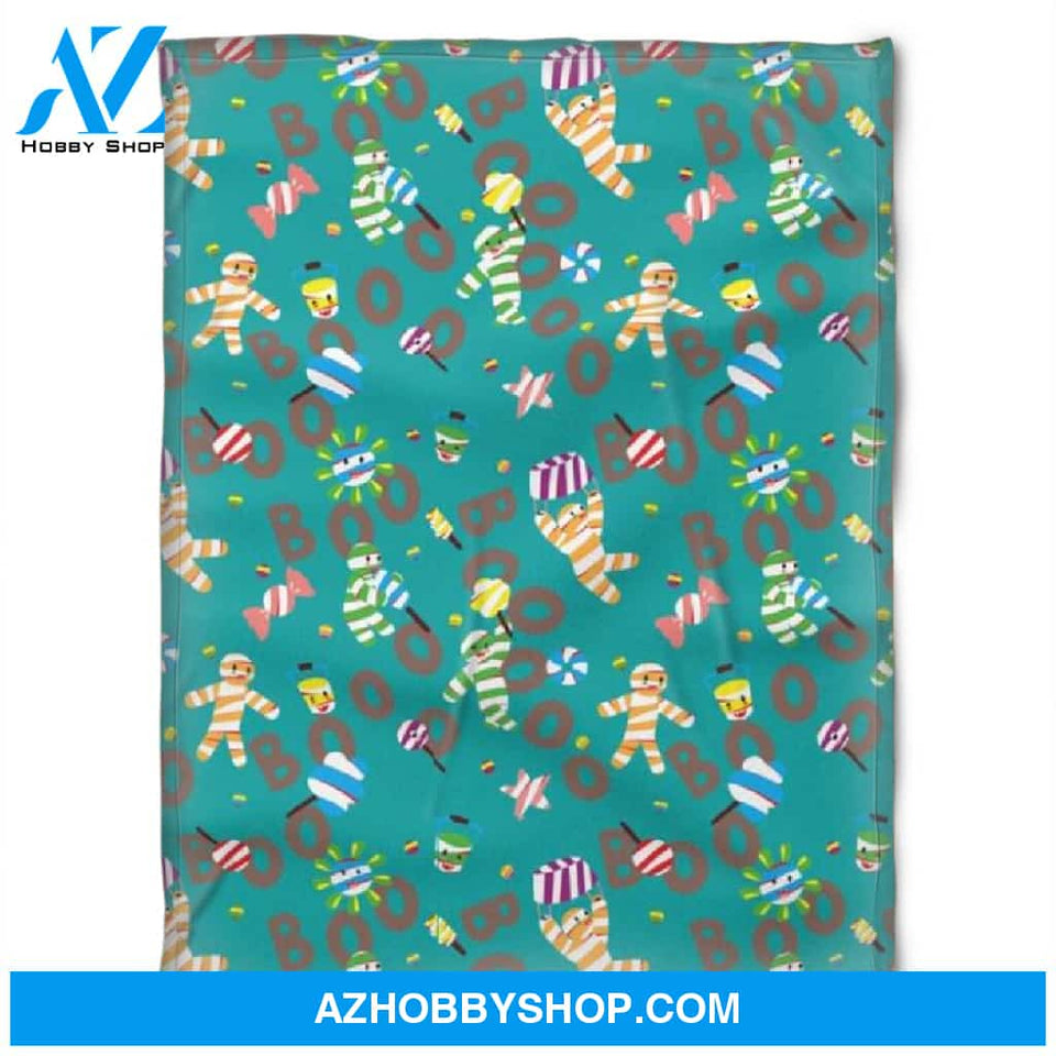 Halloween Blue Pattern Horrible Fleece Blanket Halloween Adult Blanket, Pumpkins Emotions Halloween,Trick or Treat Home Decor Bedding Couch Sofa Soft And Comfy Cozy