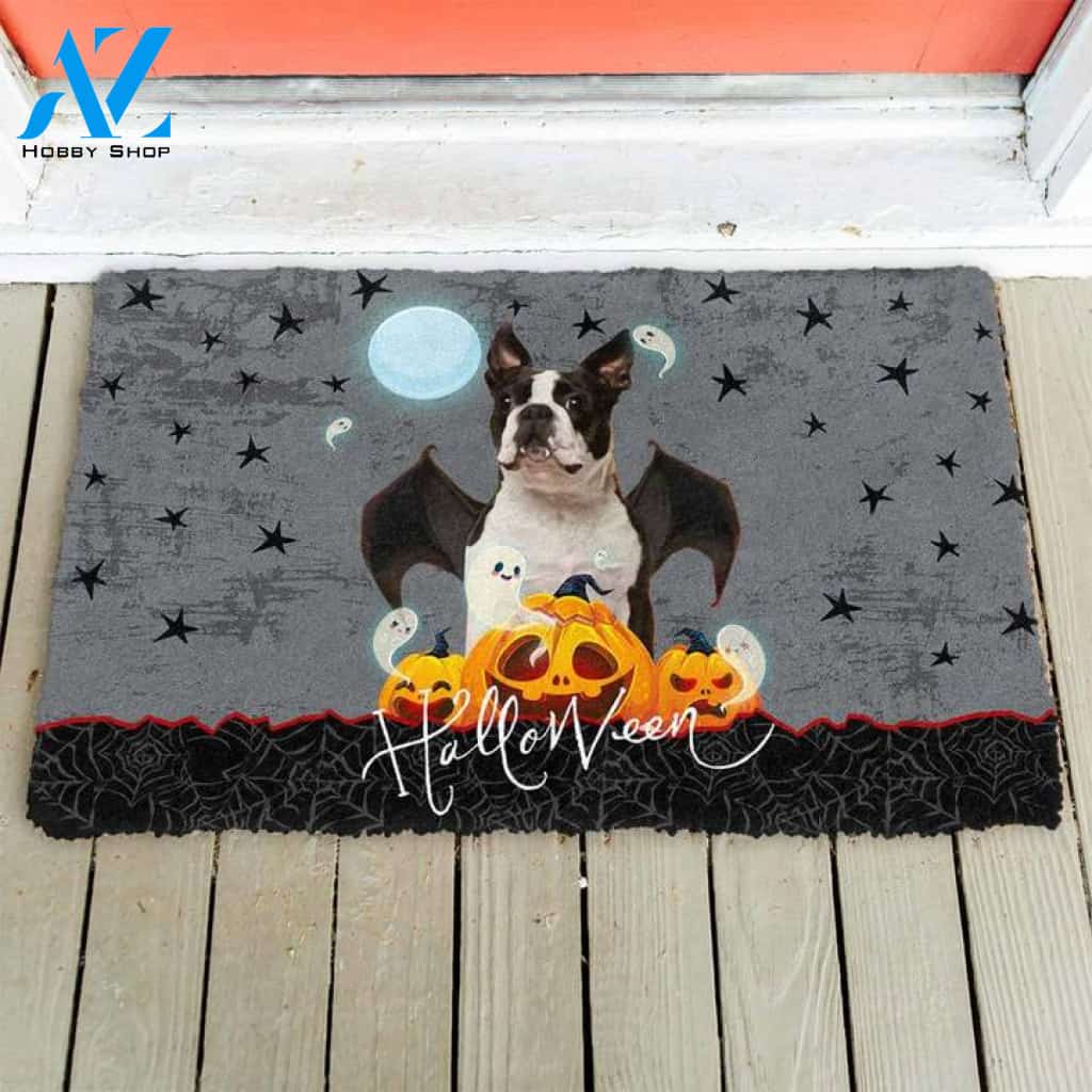 Halloween Boston Terrier Pumpkin Funny Doormat Gift For Dog Lovers Birthday Gift Home Decor Warm House Gift Welcome Mat