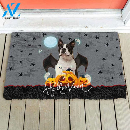 Halloween Boston Terrier Pumpkin Funny Doormat Gift For Dog Lovers Birthday Gift Home Decor Warm House Gift Welcome Mat