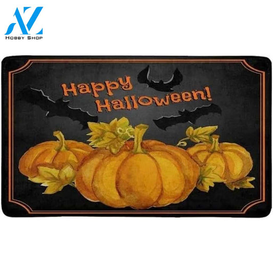 Halloween Card with Watercolor Pumpkins and Bats Halloween Doormat Indoor and Outdoor Mat Entrance Rug Funny Home Decor Closing Gift Gift for Friend Idea