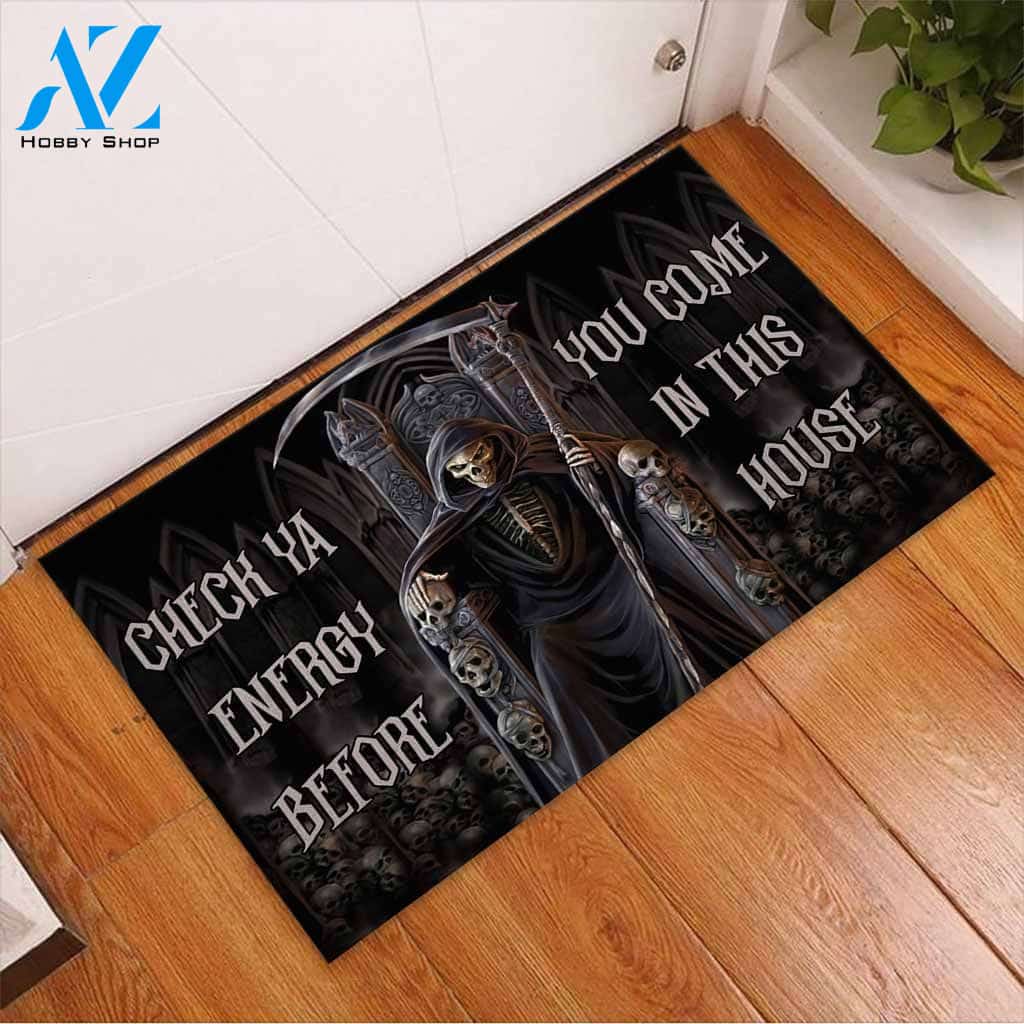 Halloween Check Ya Energy Skull Doormat Indoor And Outdoor Mat Entrance Rug Sweet Home Decor Housewarming Gift Gift For Friend Family Stem Feminist