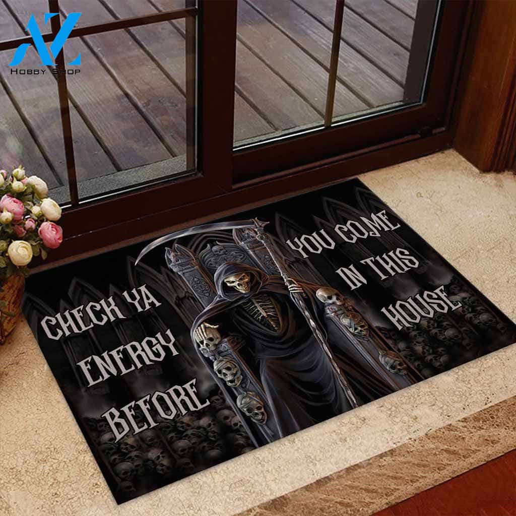 Halloween Check Ya Energy Skull Doormat Indoor And Outdoor Mat Entrance Rug Sweet Home Decor Housewarming Gift Gift For Friend Family Stem Feminist