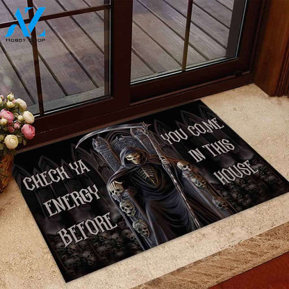 Halloween Check Ya Energy Skull Doormat Indoor And Outdoor Mat Entrance Rug Sweet Home Decor Housewarming Gift Gift For Friend Family Stem Feminist