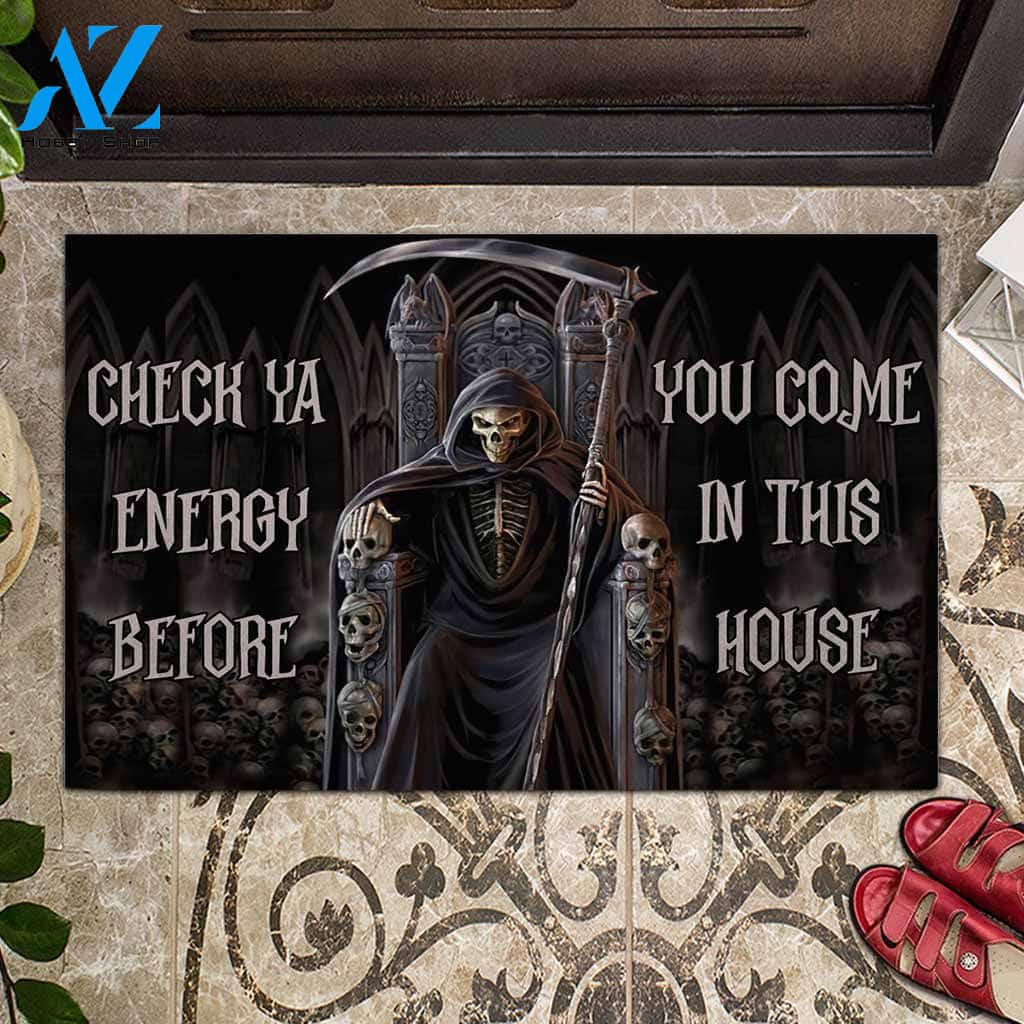 Halloween Check Ya Energy Skull Doormat Indoor And Outdoor Mat Entrance Rug Sweet Home Decor Housewarming Gift Gift For Friend Family Stem Feminist