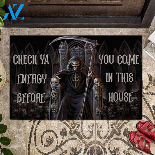 Halloween Check Ya Energy Skull Doormat Indoor And Outdoor Mat Entrance Rug Sweet Home Decor Housewarming Gift Gift For Friend Family Stem Feminist