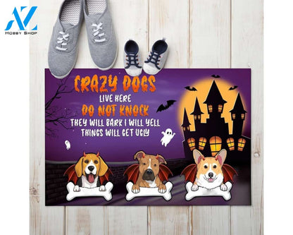 Halloween Crazy Dogs Live Here Do Not Knock Equality Doormat Indoor And Outdoor Mat Entrance Rug Sweet Home Decor Housewarming Gift Gift For Friend Family Stem Feminist