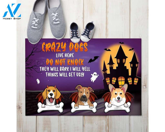 Halloween Crazy Dogs Live Here Do Not Knock Equality Doormat Indoor And Outdoor Mat Entrance Rug Sweet Home Decor Housewarming Gift Gift For Friend Family Stem Feminist