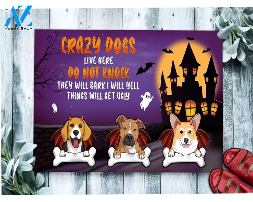 Halloween Crazy Dogs Live Here Do Not Knock Equality Doormat Indoor And Outdoor Mat Entrance Rug Sweet Home Decor Housewarming Gift Gift For Friend Family Stem Feminist