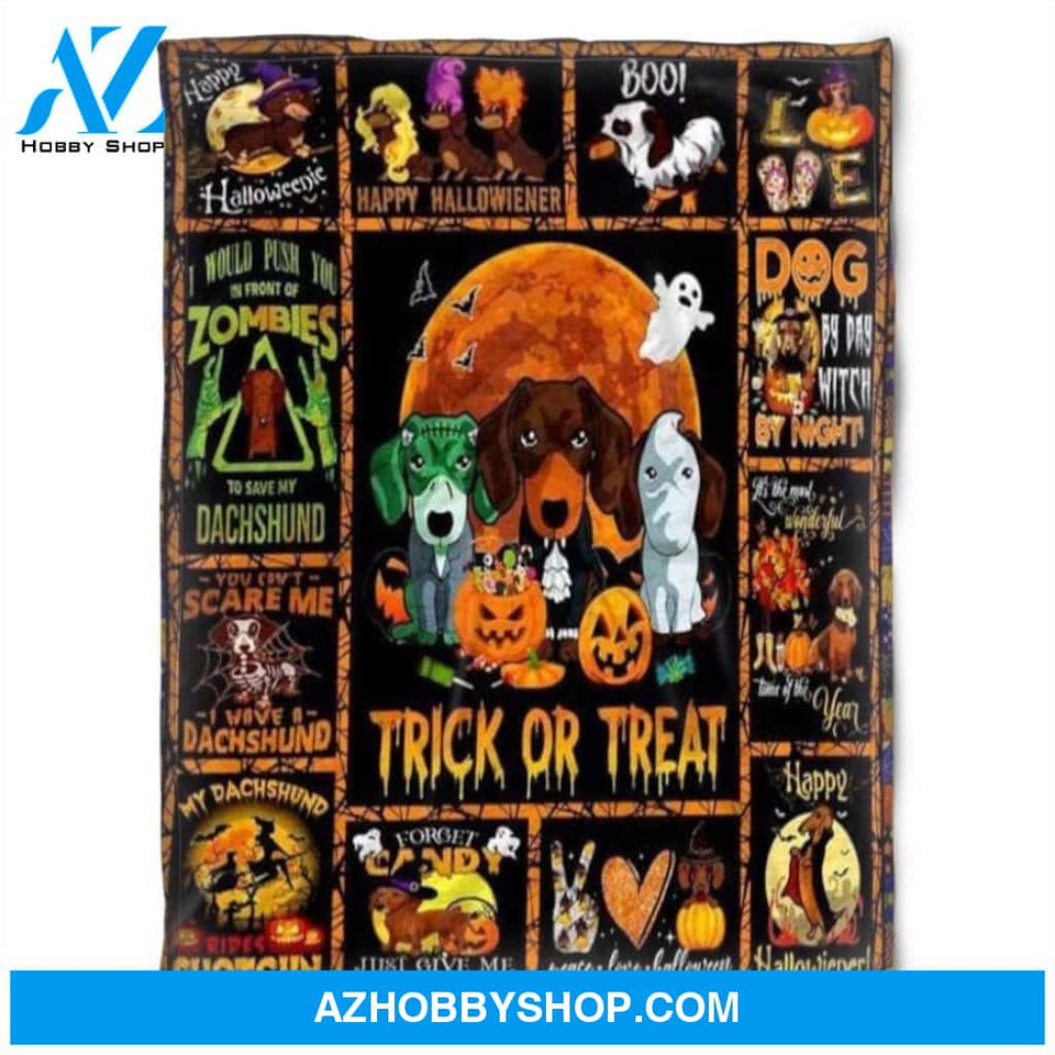 Halloween Dachshund Trick Or Treat Halloween Fleece Blanket Halloween Adult Blanket