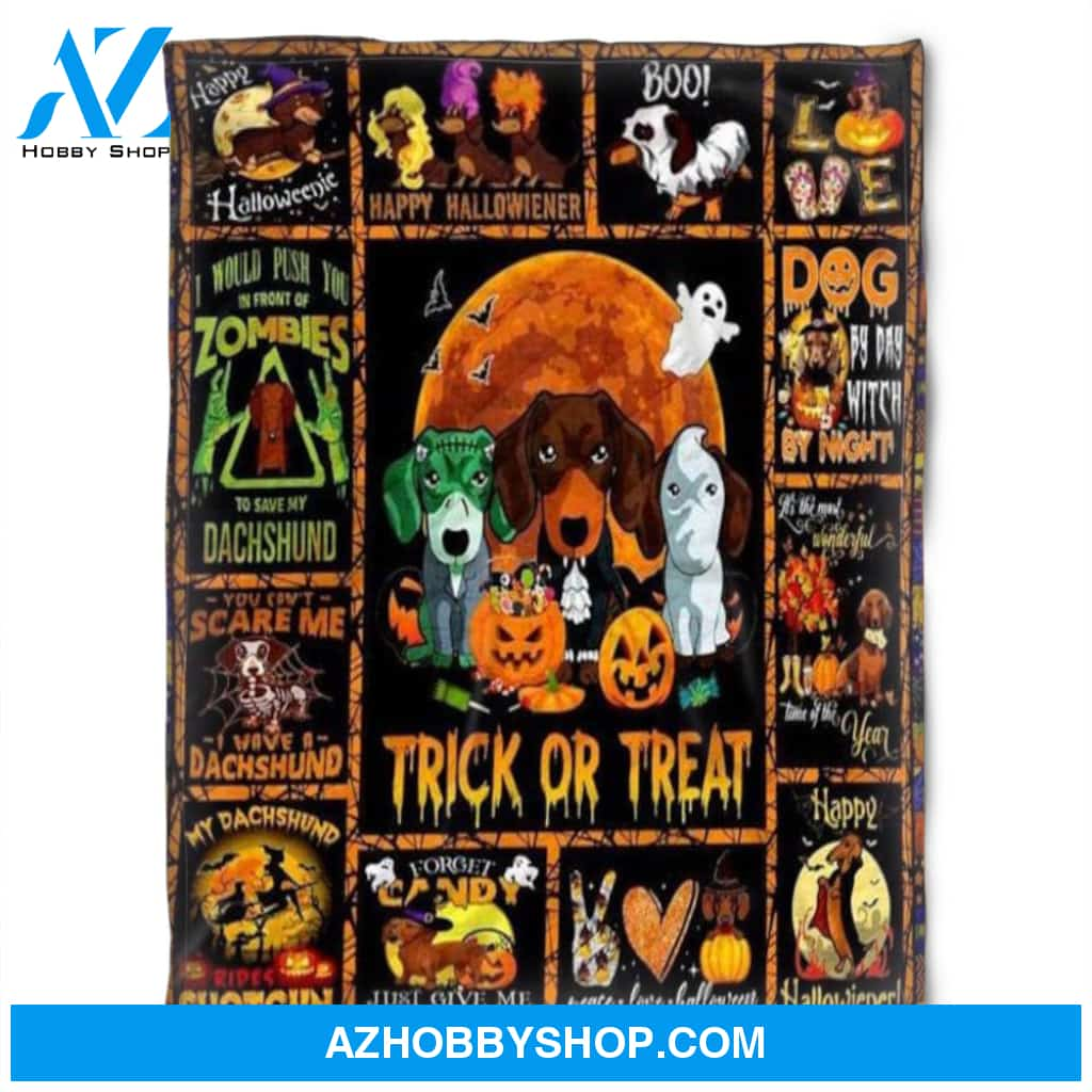 Halloween Dachshund Trick Or Treat Halloween Fleece Blanket Halloween Adult Blanket, Pumpkins Emotions Halloween,Trick or Treat Home Decor Bedding Couch Sofa Soft And Comfy Cozy