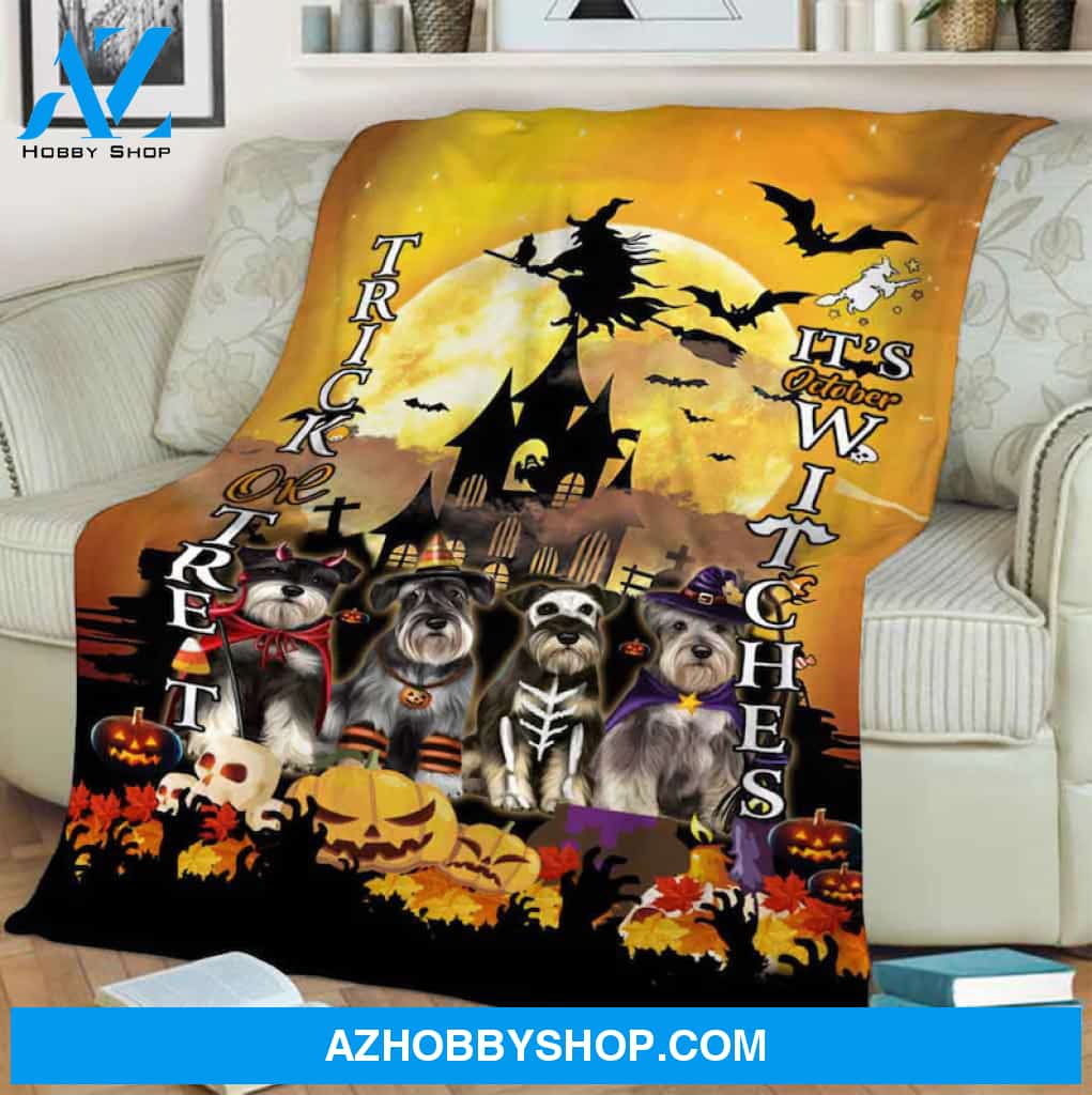 Halloween Dog Blanket, Dog Witch And Pumpkin, Trick Or Treat, Gift Home Decor Bedding Couch Sofa Soft And Comfy Cozy