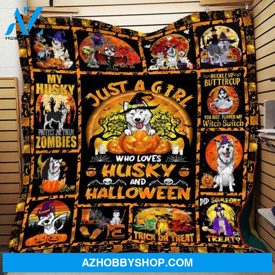 Halloween Dog Witch Blanket, Just a Girl Who Loves Husky And Halloween, Gift Home Decor Bedding Couch Sofa Soft And Comfy Cozy