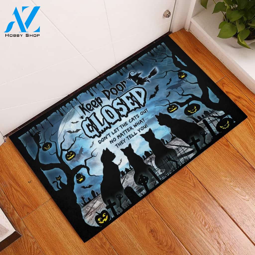 Halloween Don't Let The Cat Out Doormat Indoor And Outdoor Mat Entrance Rug Sweet Home Decor Housewarming Gift Gift For Friend Family Stem Feminist