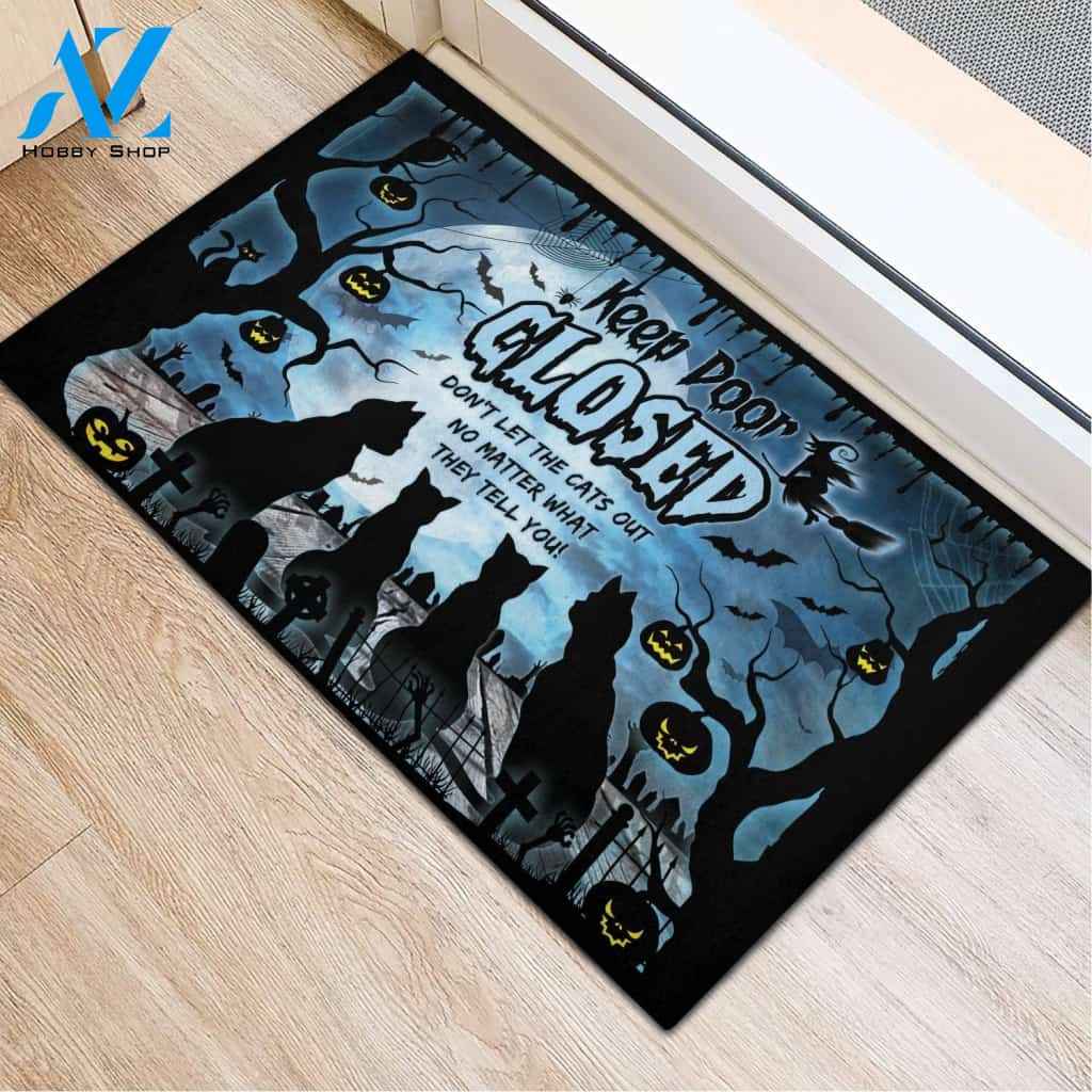 Halloween Don't Let The Cat Out Doormat Indoor And Outdoor Mat Entrance Rug Sweet Home Decor Housewarming Gift Gift For Friend Family Stem Feminist