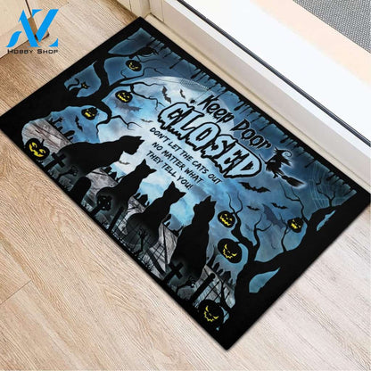 Halloween Don't Let The Cat Out Doormat Indoor And Outdoor Mat Entrance Rug Sweet Home Decor Housewarming Gift Gift For Friend Family Stem Feminist
