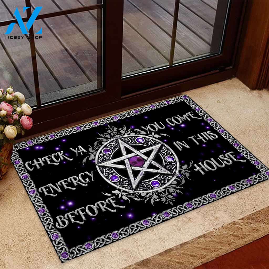 Halloween Doormat, Check Ya Energy Purple Pentagram Doormat