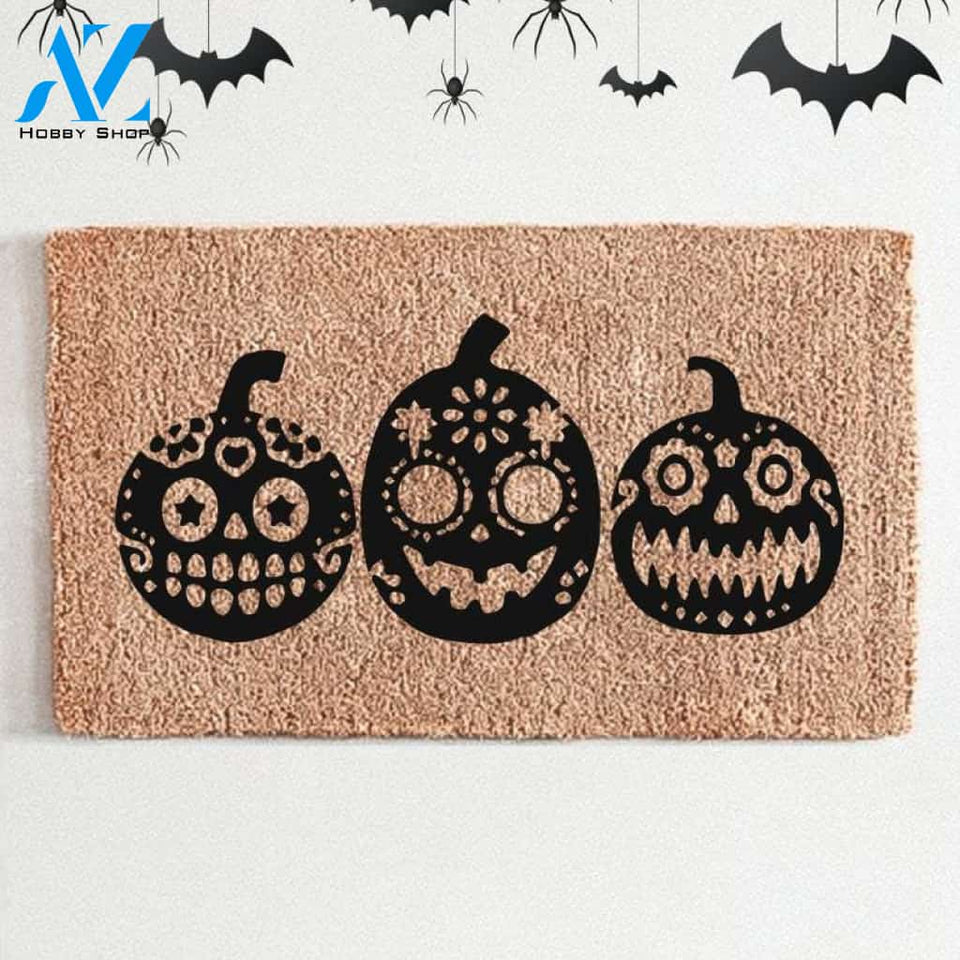 Halloween Doormat - Skull Pumpkins | Welcome Mat | House Warming Gift