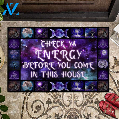 Halloween Doormat, Welcome Rug, Check Ya Energy Before You Come In This House Purple Doormat