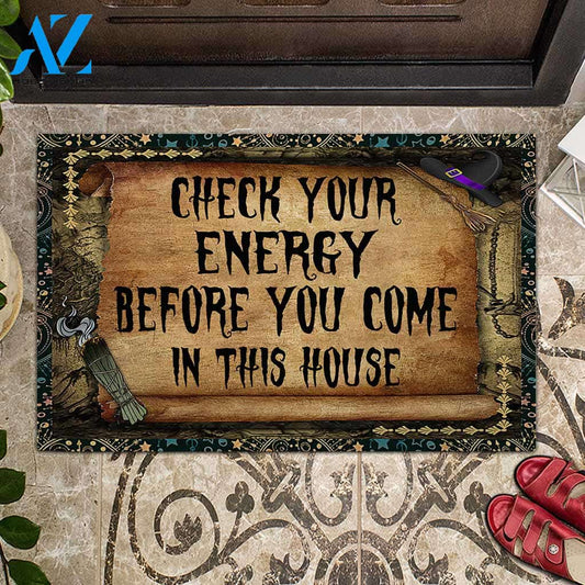 Halloween Doormat, Welcome Rug, Check Your Energy, Witch Doormat