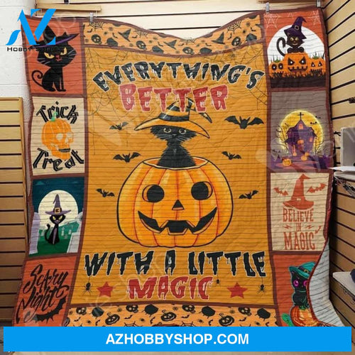 Halloween Everything's Better With A Little Magic Fleece Blanket Halloween Adult Blanket