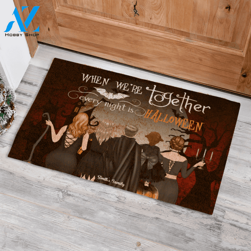 Halloween Family Personalized Doormat, Witch Dracula Trick Or Treat Night Girlfriend Family Children, AZ Custom Live Preview AM07