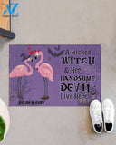 Halloween Flamingo A Witch And Her Devil Funny Doormat Gift For Flamingo Lovers Birthday Gift Home Decor Warm House Gift Welcome Mat