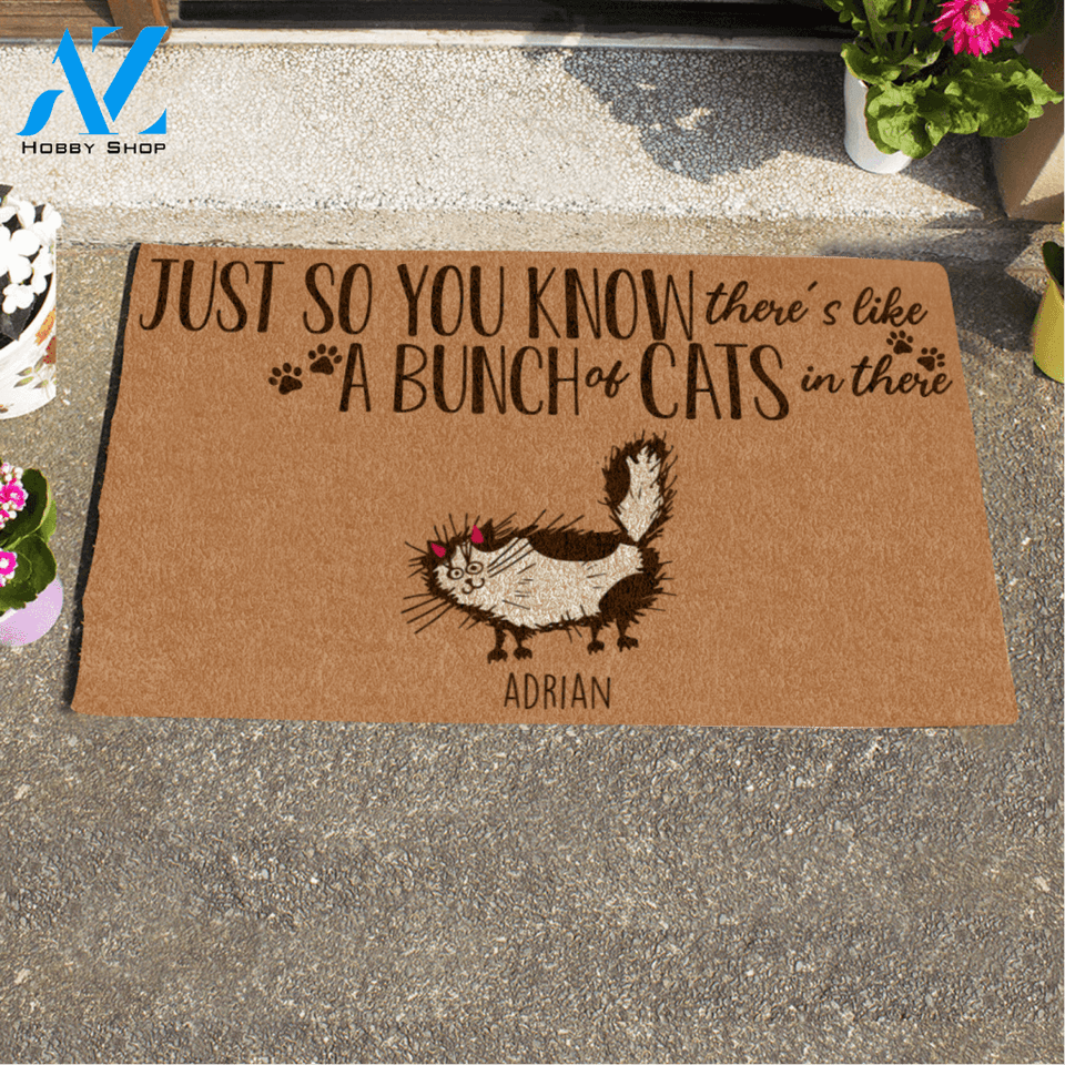 Halloween Fluffy Cat, Just So You Know There's Like A Bunch Of Cats In There Personalized Halloween Doormat HQ