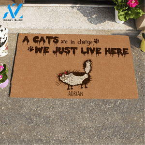 Halloween Fluffy Cat , The Cats Are In Charge We Just Live Here Personalized Doormat HQ
