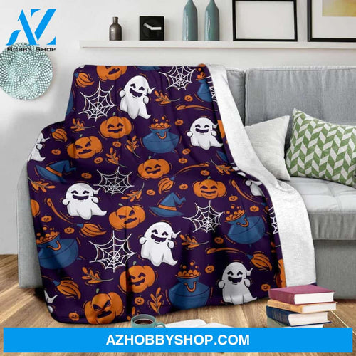 Halloween Ghost Blanket, Pumpkin Motif, Witch Hat And Broom, Gift For Friend Family Home Decor Bedding Couch Sofa Soft and Comfy Cozy