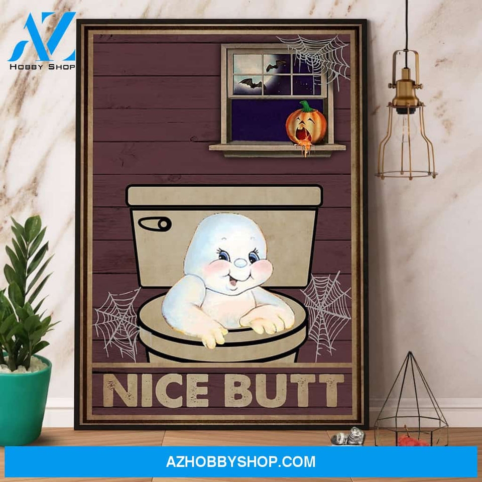 Halloween Ghost Nice Butt Pumpkin Window Canvas And Poster, Wall Decor Visual Art, Halloween Gift, Happy Halloween