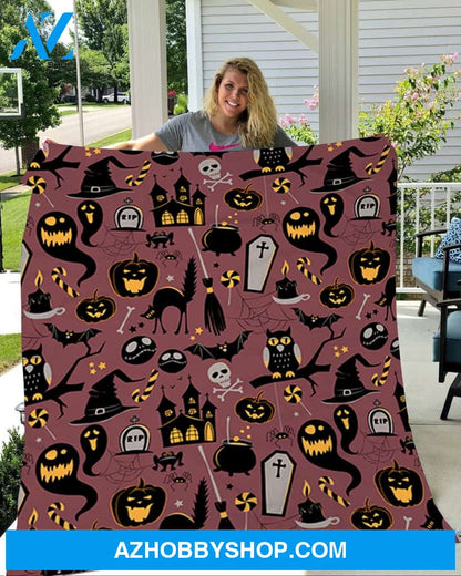 Halloween Ghost Owl Gift Fleece Blanket - Sherpa Blanket