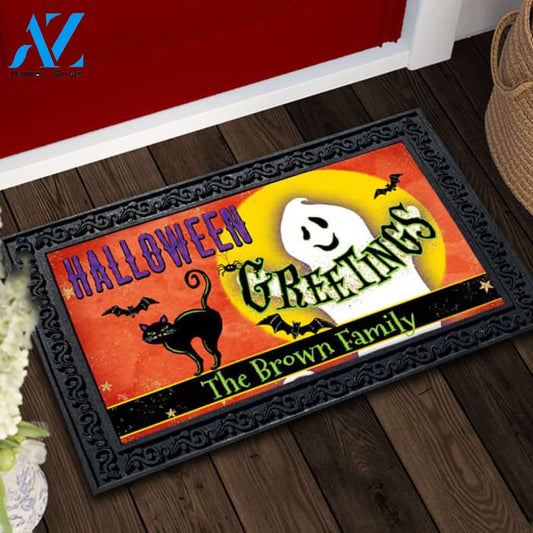 Halloween Greetings Ghost Personalized Doormat - 18" x 30"