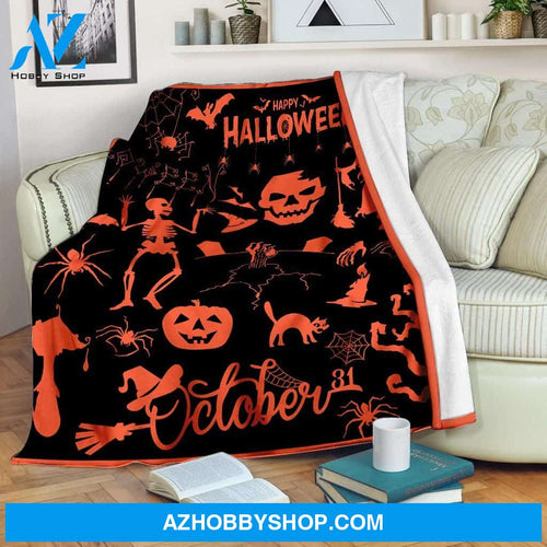 Halloween Happy Halloween October 31 Fleece Blanket Gift For Family, Birthday, Halloween, Couple Gift Home Decor Bedding Couch Sofa Soft and Comfy