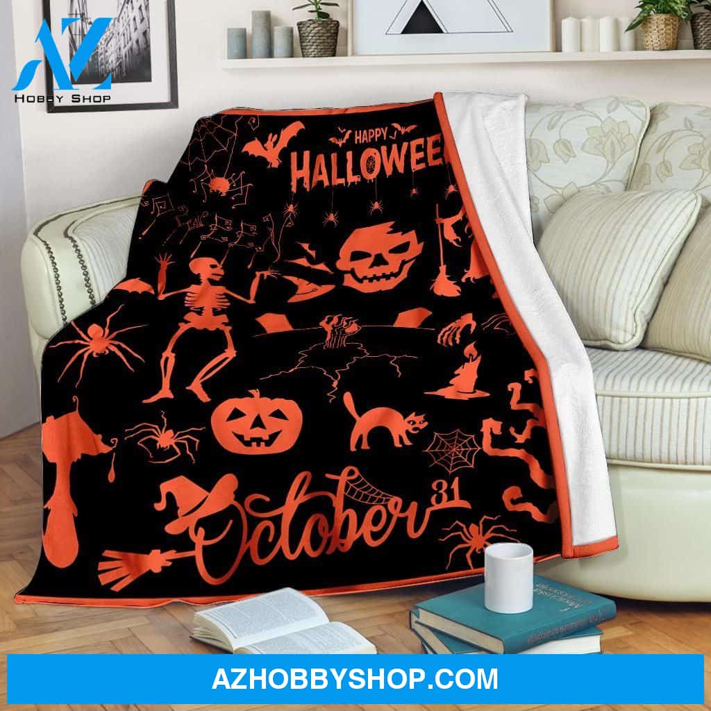 Halloween Happy Halloween October 31 Fleece Blanket Gift For Family, Birthday, Halloween, Couple Gift Home Decor Bedding Couch Sofa Soft and Comfy