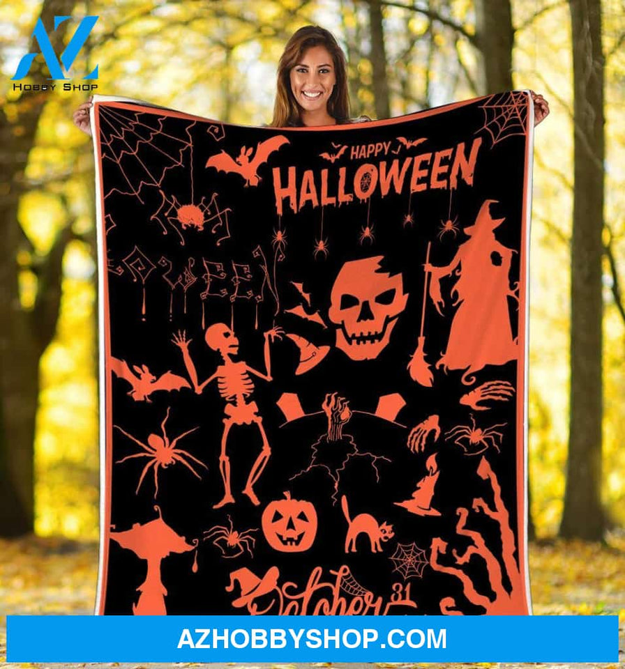 Halloween Happy Halloween October 31 Fleece Blanket Gift For Family, Birthday, Halloween, Couple Gift Home Decor Bedding Couch Sofa Soft and Comfy