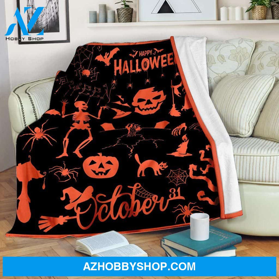 Halloween Happy Halloween October 31 Fleece Blanket Gift For Family, Birthday, Halloween, Couple Gift Home Decor Bedding Couch Sofa Soft and Comfy