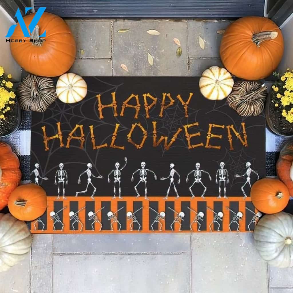 Halloween Happy Halloween Skeleton Dancing Doormat Indoor And Outdoor Mat Entrance Rug Sweet Home Decor Housewarming Gift Gift For Friend Family Stem Feminist