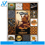 Halloween Happy Halloween Witch Riding Broom Fleece Blanket Gift For Family, Birthday, Halloween, Couple Gift Home Decor Bedding Couch Sofa Soft and Comfy