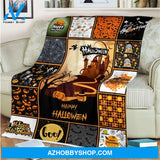 Halloween Happy Halloween Witch Riding Broom Fleece Blanket Gift For Family, Birthday, Halloween, Couple Gift Home Decor Bedding Couch Sofa Soft and Comfy