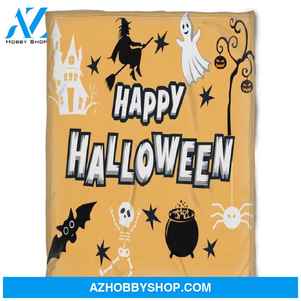 Halloween Happy Halloween With Witch Fleece Blanket Halloween Adult Blanket