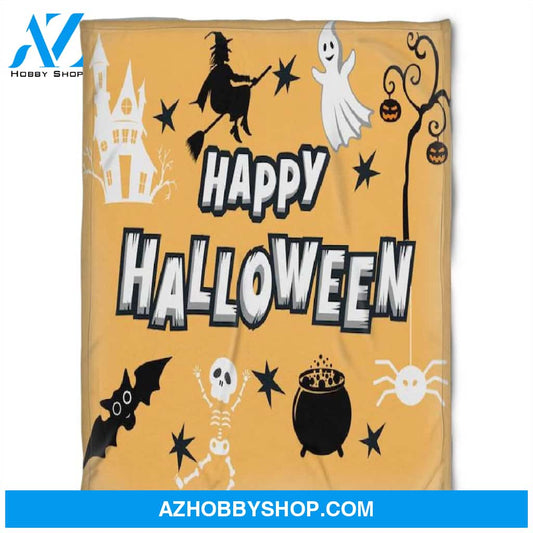 Halloween Happy Halloween With Witch Fleece Blanket Halloween Adult Blanket