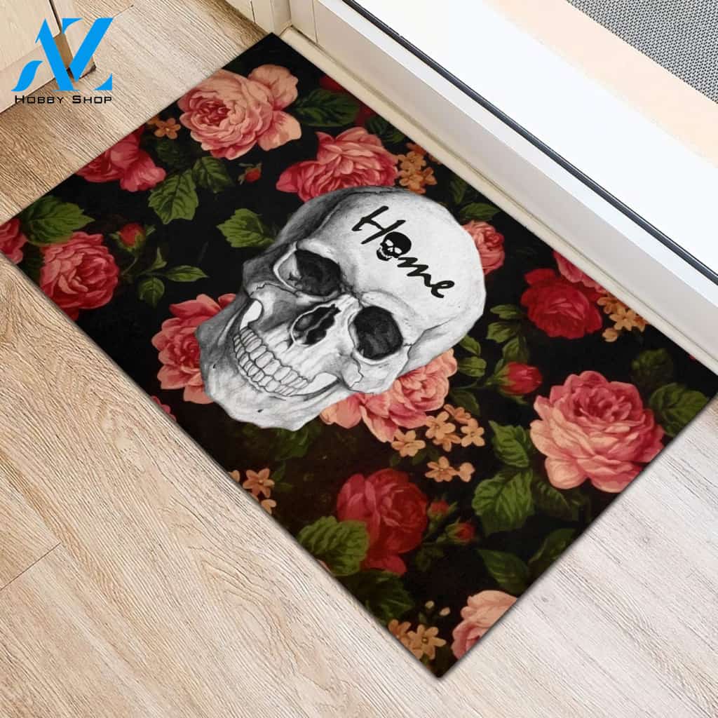 Halloween Home Skull Flowers Doormat Indoor And Outdoor Mat Entrance Rug Sweet Home Decor Housewarming Gift Gift For Friend Family Stem Feminist