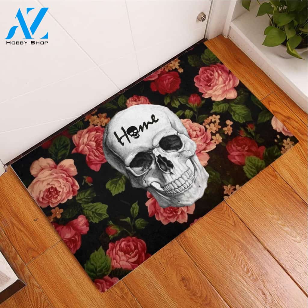 Halloween Home Skull Flowers Doormat Indoor And Outdoor Mat Entrance Rug Sweet Home Decor Housewarming Gift Gift For Friend Family Stem Feminist