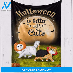 Halloween Is Better With Cat, Funny Cute Cat Gift For Cat Lover Fleece Blanket Home Decor Bedding Couch Sofa Soft And Comfy Cozy