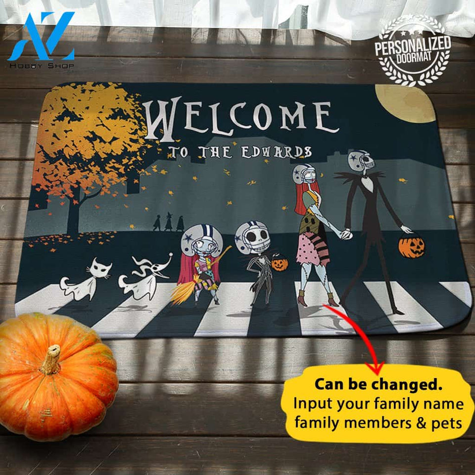 Halloween Jack Sally Cowboy Personalized Doormat