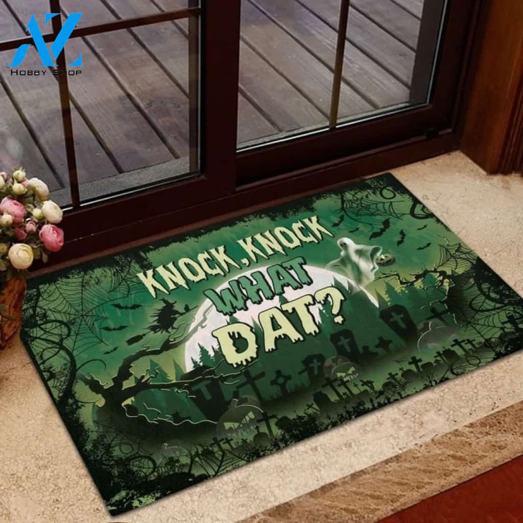 Halloween Knock What Dat Doormat Indoor And Outdoor Mat Entrance Rug Sweet Home Decor Housewarming Gift Gift For Friend Family Stem Feminist