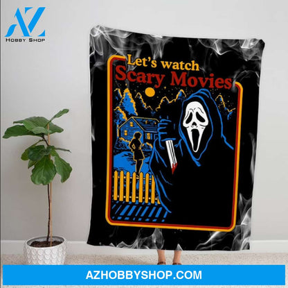 Halloween Let's Watch Scary Movies Fleece Blanket Gift For Family, Birthday, Halloween, Couple Gift Home Decor Bedding Couch Sofa Soft and Comfy