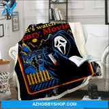 Halloween Let's Watch Scary Movies Fleece Blanket Gift For Family, Birthday, Halloween, Couple Gift Home Decor Bedding Couch Sofa Soft and Comfy