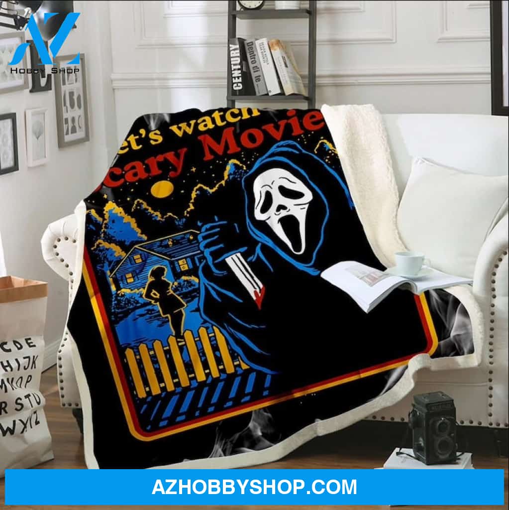 Halloween Let's Watch Scary Movies Fleece Blanket Gift For Family, Birthday, Halloween, Couple Gift Home Decor Bedding Couch Sofa Soft and Comfy