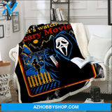Halloween Let's Watch Scary Movies Fleece Blanket Gift For Family, Birthday, Halloween, Couple Gift Home Decor Bedding Couch Sofa Soft and Comfy